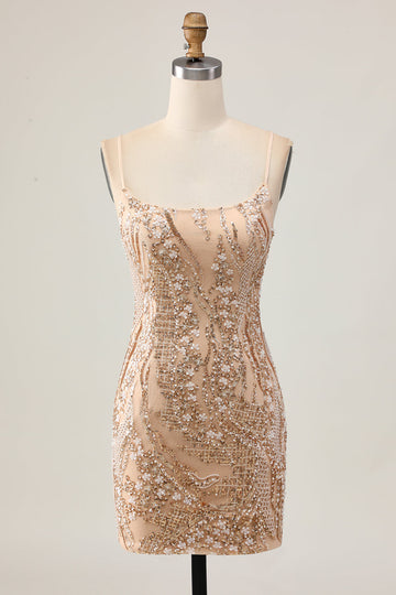 Champagne Bodycon Homecoming Dress with Sequins
